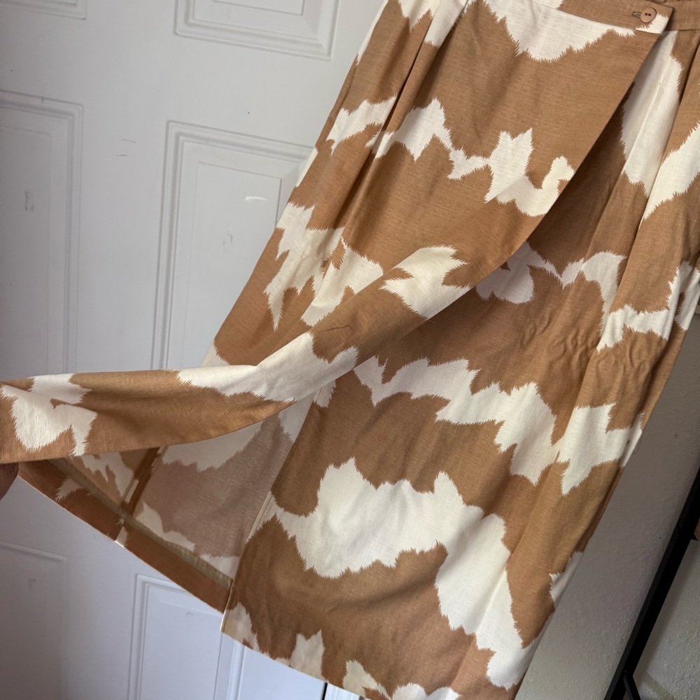 JOHN MEYER vintage tan white abstract camo cow tie dye wrap style midi skirt - Picture 2 of 7